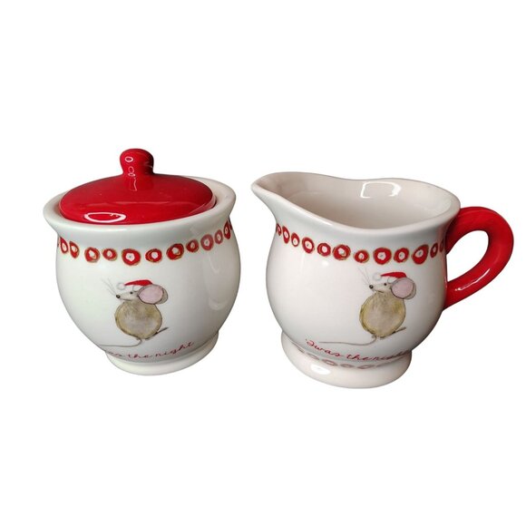 Magenta Rae Dunn Twas the Night Before Christmas Mouse Creamer, Sugar with Lid - Picture 1 of 3
